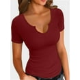 thumbnail image 1 of Women Ribbed Short Sleeve Shirts Scoop Neck Slim Fitted Basic Tees Tops Summer Trendy, 1 of 4