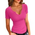 thumbnail image 1 of Women Ribbed Short Sleeve Shirts Scoop Neck Slim Fitted Basic Tees Tops Summer Trendy, 1 of 8