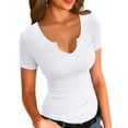 thumbnail image 1 of Women Ribbed Short Sleeve Shirts Scoop Neck Slim Fitted Basic Tees Tops Summer Trendy, 1 of 4