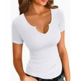 thumbnail image 1 of Women Ribbed Short Sleeve Shirts Scoop Neck Slim Fitted Basic Tees Tops Summer Trendy, 1 of 4