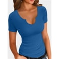 thumbnail image 1 of Women Ribbed Short Sleeve Shirts Scoop Neck Slim Fitted Basic Tees Tops Summer Trendy, 1 of 5