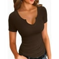 thumbnail image 1 of Women Ribbed Short Sleeve Shirts Scoop Neck Slim Fitted Basic Tees Tops Summer Trendy, 1 of 8