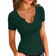 thumbnail image 1 of Women Ribbed Short Sleeve Shirts Scoop Neck Slim Fitted Basic Tees Tops Summer Trendy, 1 of 8