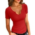 thumbnail image 1 of Women Ribbed Short Sleeve Shirts Scoop Neck Slim Fitted Basic Tees Tops Summer Trendy, 1 of 4
