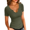 thumbnail image 1 of Women Ribbed Short Sleeve Shirts Scoop Neck Slim Fitted Basic Tees Tops Summer Trendy, 1 of 4