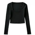 thumbnail image 1 of Women Ribbed Square Neck Crop Top With Long Sleeve, 1 of 9
