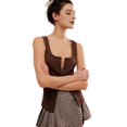 thumbnail image 1 of Women Ribbed Tank Tops Sleeveless Button Down Camisole Summer Scoop Neck Cropped Top Chocolate Color S, 1 of 8