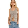 thumbnail image 1 of Women Ribbed Tank Tops Sleeveless Button Down Camisole Summer Scoop Neck Cropped Top Grey S, 1 of 6