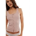 thumbnail image 1 of Women Ribbed Tank Tops Sleeveless Button Down Camisole Summer Scoop Neck Cropped Top Pink L, 1 of 6