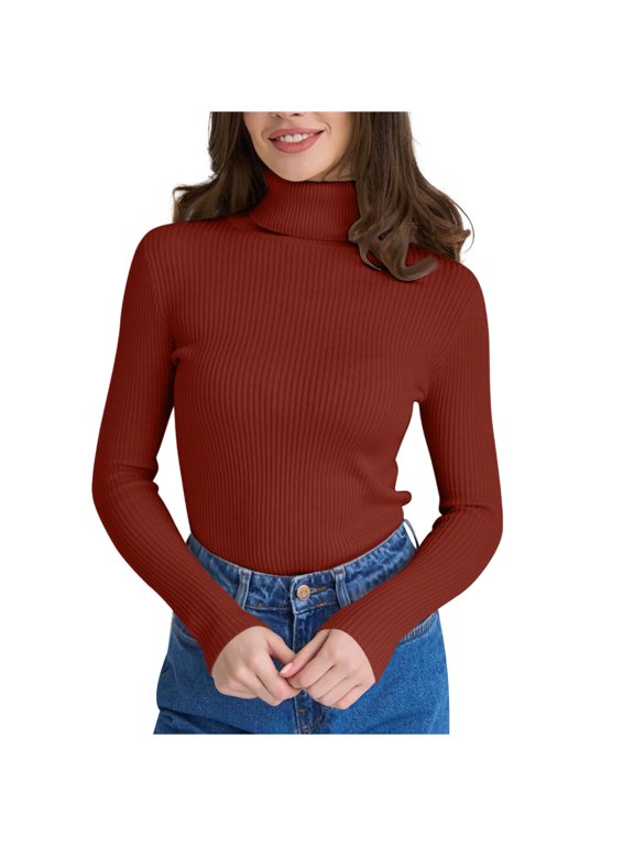 Women Ribbed Turtleneck Long Sleeve Turtle Neck Tops Thermal Shirts One Size