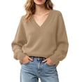 thumbnail image 1 of Women Ribbed V Neck Sweater Oversized Slouchy Knit Pullover Top, 1 of 8