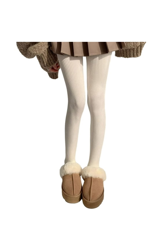 Women Ribbed Vertical Striped Sweater Tights Solid Color Warm Cotton Pantyhose