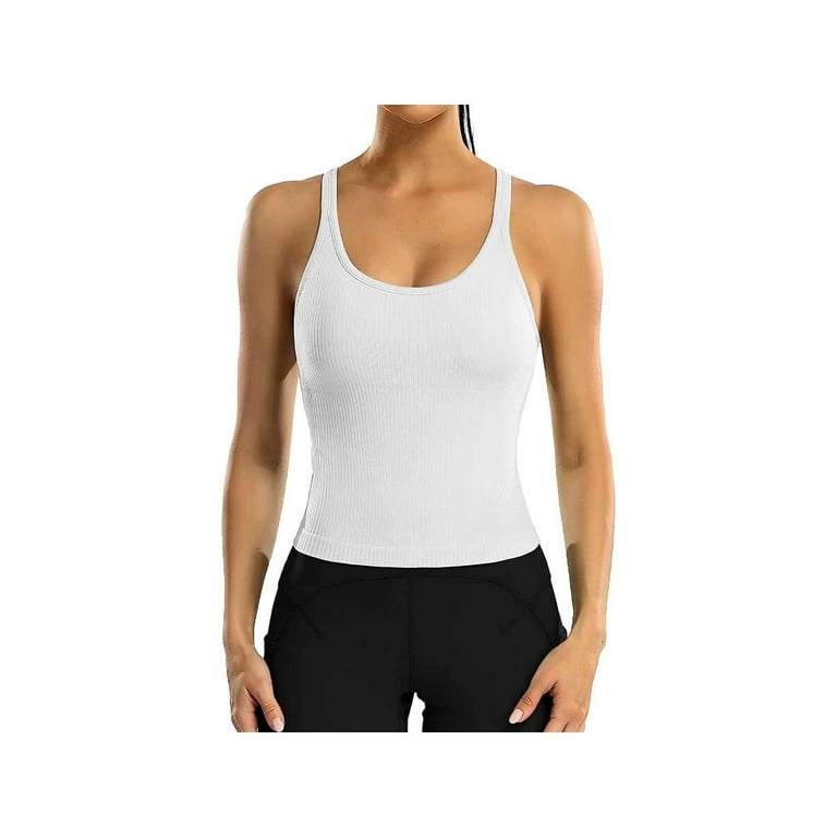 Women Ribbed Workout Crop Tops with Built in Bra Yoga Racerback Tank Top  Tight Fit