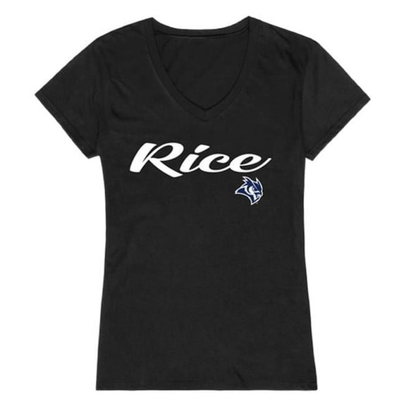 Women Rice Owls Script T-Shirt, Black - Medium