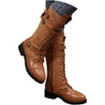thumbnail image 1 of Women Riding Boots, Mid Calf Combat Boots, Winter Lace Up Gothic Motorcycle Boot with Inside Zipper Non Slip Outsole, 1 of 7