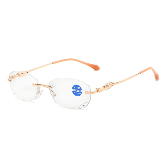 Women Rimless Blue Light Blocking Reading Glasses 1.50, Ladies Rectangle Metal Gold Presbyopia Glasses Readers +1.50 strength
