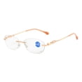 thumbnail image 1 of Women Rimless Blue Light Blocking Reading Glasses 2.00, Ladies Rectangle Metal Gold Presbyopia Glasses Readers +2.00 strength, 1 of 8