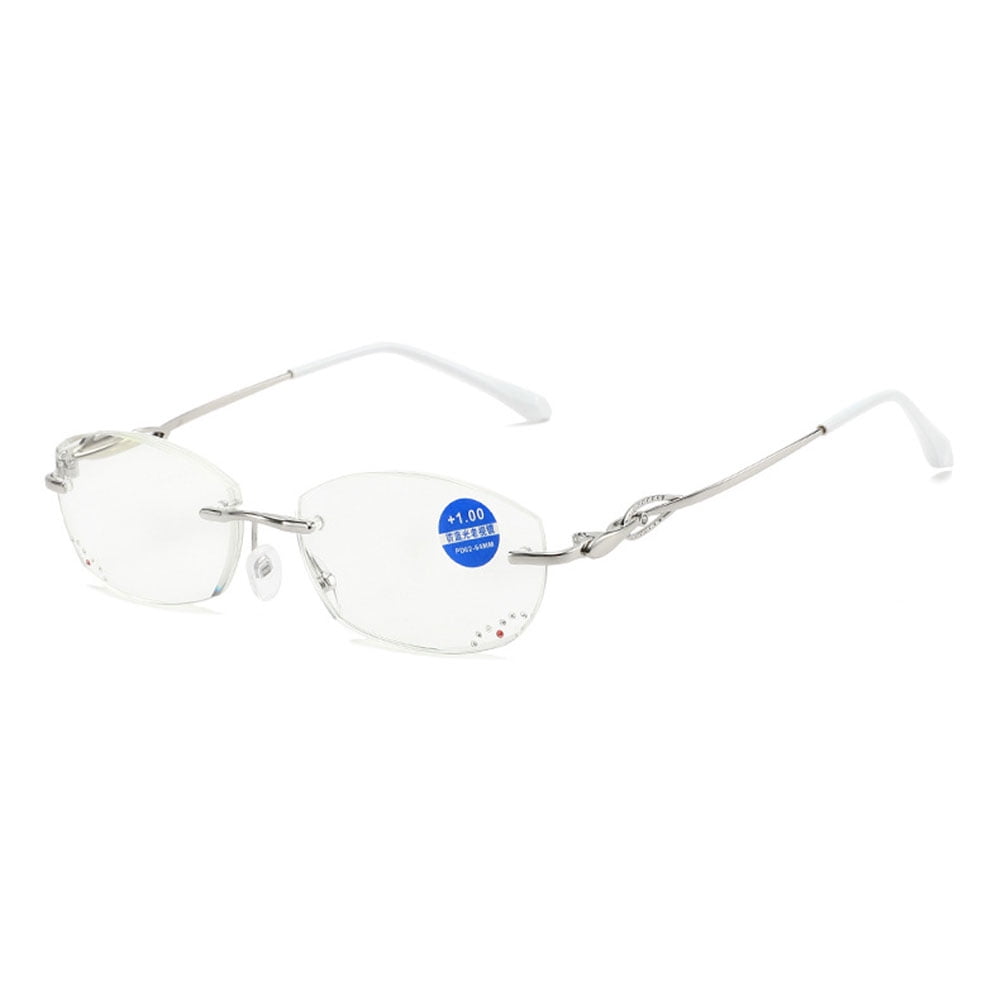 Women Rimless Blue Light Blocking Reading Glasses 3.00, Ladies Rectangle Metal Silver Presbyopia Glasses Readers +3.00 strength