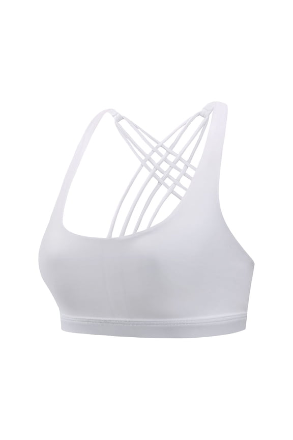 Women Rimless Yoga Running Cross straps Underwear Sports Bra with Pads On White 4(S)