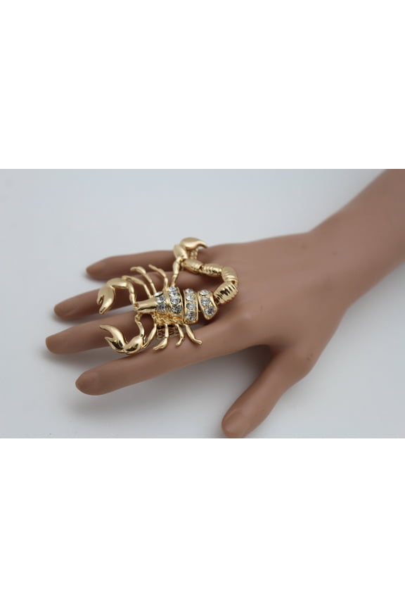 Women Ring 2 Fingers Fashion Jewelry Gold Metal Scorpion Elastic Band Jewelry