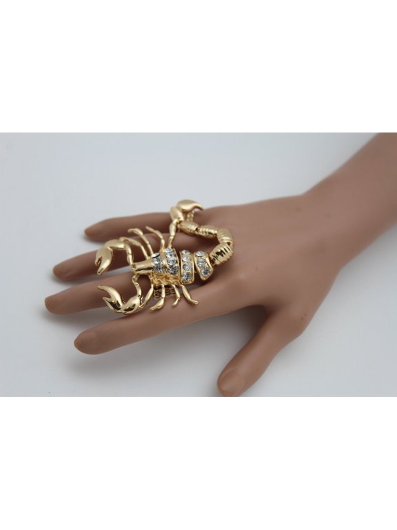 Women Ring 2 Fingers Fashion Jewelry Gold Metal Scorpion Elastic Band Jewelry