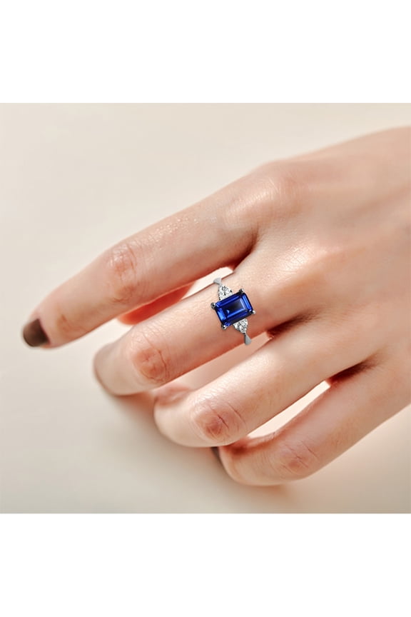 Women Ring 925 Silver Rainbow Engagement Wedding Band for Her - Three Color Toned Stone Ring with Classic and Materials
