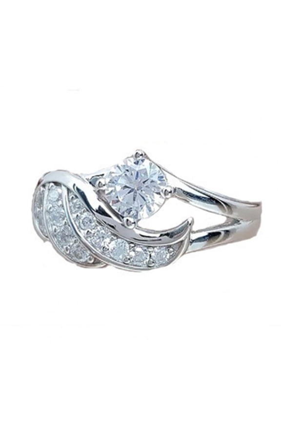 Women Ring Cubic Zirconic Inlaid Round Alloy Angel Wing Shape Wedding Ring Proposal Ring
