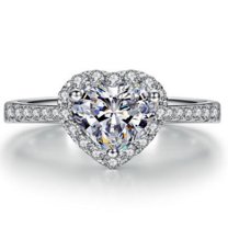 Women Ring Heart Shaped Blue Gemstone White Copper European American Wave Design Sizes 5 6 7 8 9 10 Royal Blue