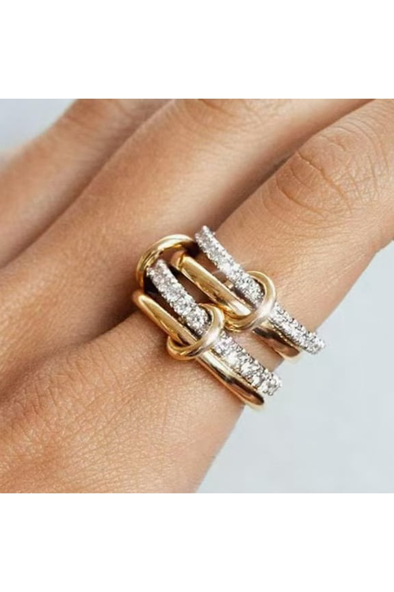 Women Ring Multi-layered Cubic Zirconia Electroplated Stackable Ring Different Sizes Stainless Steel Finger Jewelry for Party Date