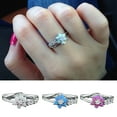 thumbnail image 1 of Women Ring Round Cut Shiny Rhinestone Inlaid Geometric Electroplating Decoration Gift Ladies Faux Opal Flower Design Party Ring Jewelry for Dating, 1 of 8