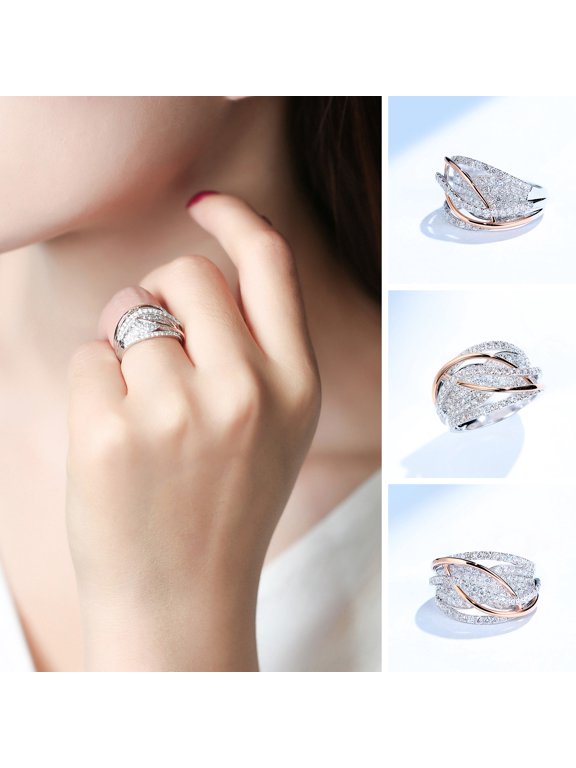 Women Ring Sparking Twisted Rhinestone Inlaid Female Jewelry for Wedding Party
