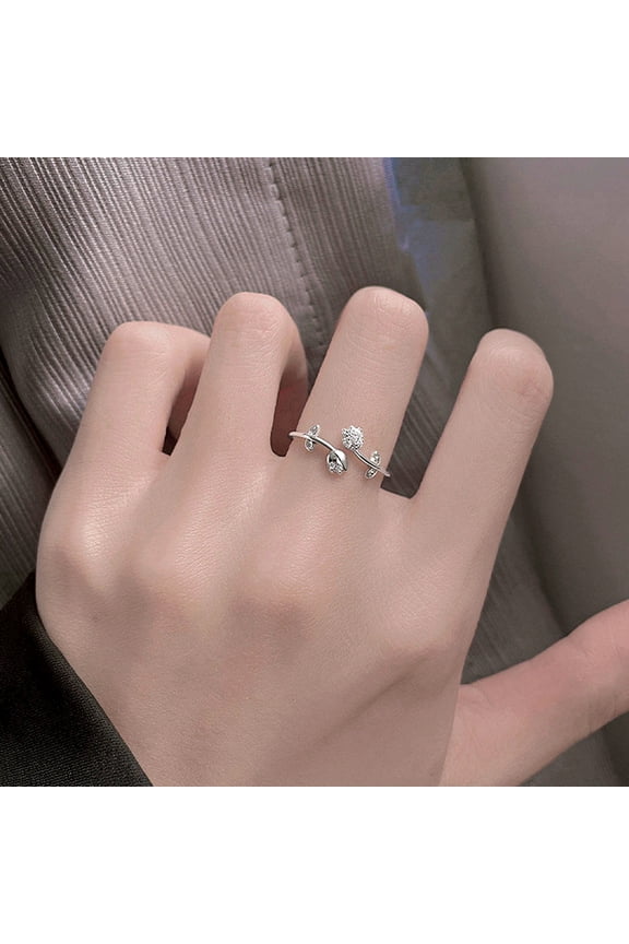 Women Ring Temperament Shiny Rhinestone Inlaid Sparkling Adjustable Opening Decorative Gift Ladies Elegant Tulip Finger Ring Party Jewelry for Dating
