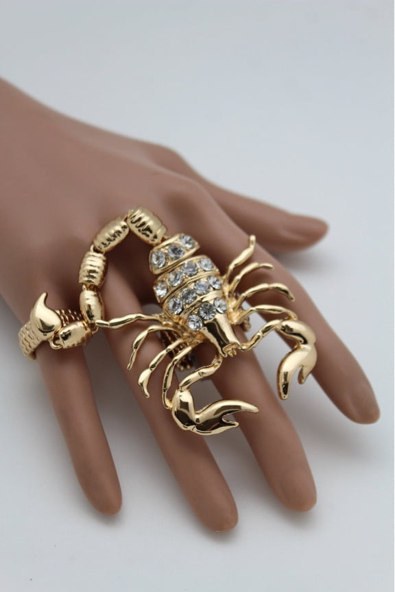 Women Ring Two Fingers Fashion Jewelry Gold Metal Scorpion Elastic Band One Size