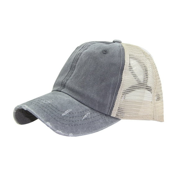 Women Ripped Anti UV Mesh Ponytail Hat Adjustable Breathable Sports Baseball Cap