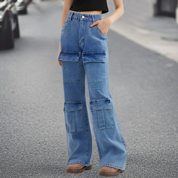 Women Ripped Boyfriends Jeans Distressed High Waist Baggy Denim Pants Wide Leg Straight Trousers Streetwear Pants plus Size Leggings Long Womens Stretch Dress Pants plus Size Trousers Smart Skin Pant