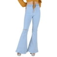 thumbnail image 1 of Women Ripped Flare Bell Bottom Jeans Elastic Waist Retro Wide Leg Denim Pants, 1 of 6