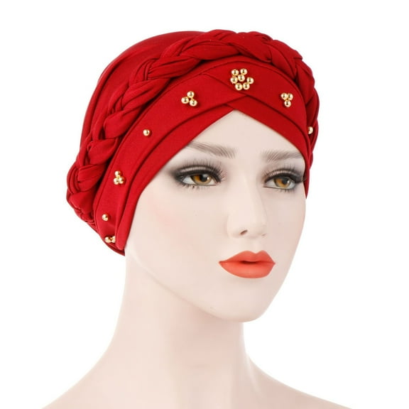 Women Rivet Braided Stretch Beanie Turban Hat Headwear Hair Wrap Headwrap Cap