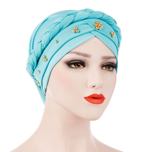 Women Rivet Braided Stretch Beanie Turban Hat Headwear Hair Wrap Headwrap Cap