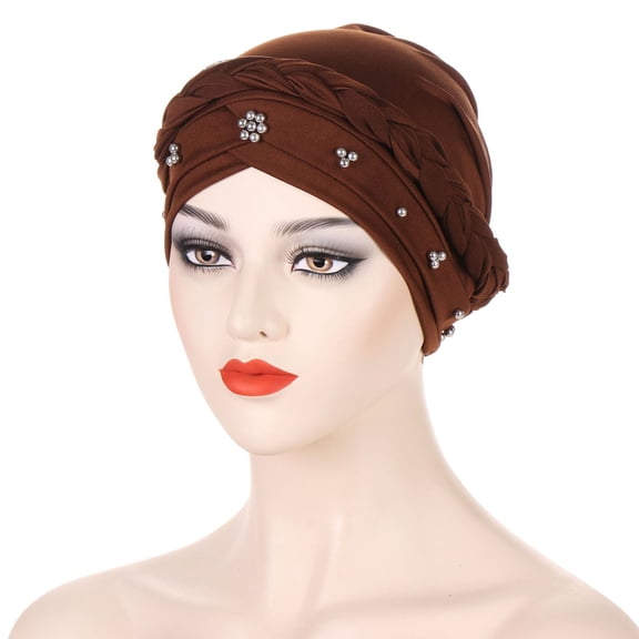 Women Rivet Braided Stretch Beanie Turban Hat Headwear Hair Wrap Headwrap Cap