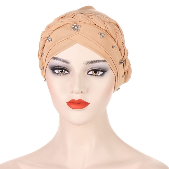 Women Rivet Braided Stretch Beanie Turban Hat Headwear Hair Wrap Headwrap Cap