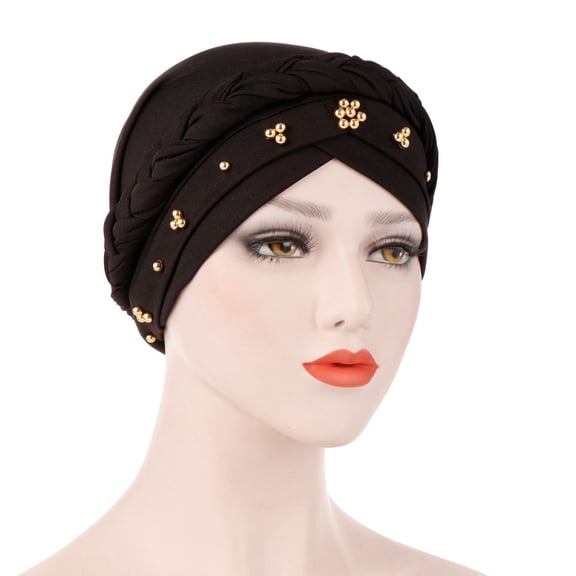 Women Rivet Braided Stretch Beanie Turban Hat Headwear Hair Wrap Headwrap Cap