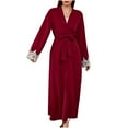 thumbnail image 1 of Women's Floor Length Robe Lace Trim Long Sleeve Belted Nightgown Sleepwear Elegant Nightdress for Women, 1 of 6