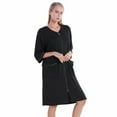 thumbnail image 1 of Women Robes Couples Bathrobe Housecoat Knee Length Half Sleeve Robes Lightweight Zipper Front Nightgown Robes with Pockets & Belt, Black S-2XL, 1 of 9