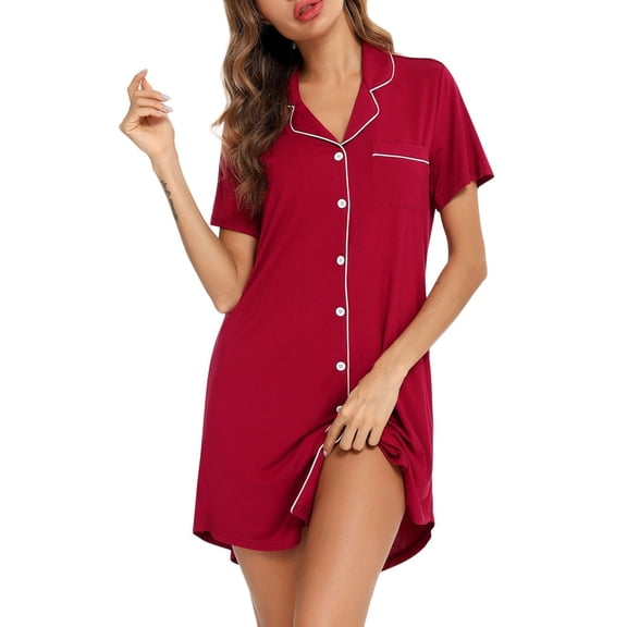 Women Robes Pajamas For Women Dress Button Up Shorts Sleeve Nightwear Spring Summer Sleepwear Simple At Home Pajamas,Red Women Robes L
