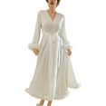 thumbnail image 1 of Women Robes Silk Robes Feather Trim Light Comfy Robe Valentines House Robe, 1 of 8