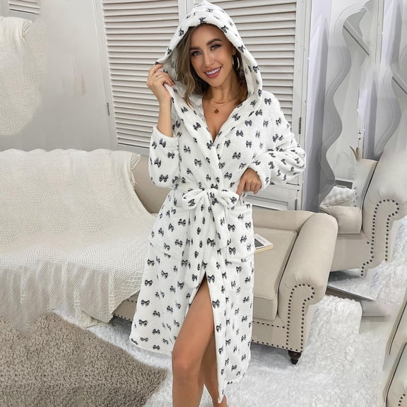 Women Robes Valentine'S Day Fleece Robe Long Sleeve Soft Bathrobe With Belt Cozy Loungewear For Home Spa And Relaxation Comfortable Sleepwear Garment Black M