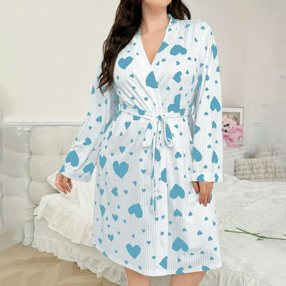 Women Robes Women Robes Elegant Ribbon White Print Ladies Long Sleeve Sleepwear House Coat,White Women Robes M