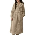 thumbnail image 1 of Women Robes with Hoodies, Womens Hooded Fleece Bathrobe, Female Full Length Belted Warp V-Neck Long Sleeve Bathroom Robe Side Pockets, 1 of 3