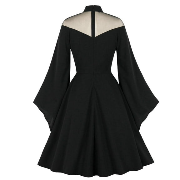 Women Rockabilly Long Punk Swing Solid Dresses Gothic Elegant Party Outfit Design