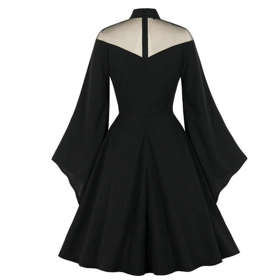 Women Rockabilly Long Punk Swing Solid Dresses Gothic Elegant Party Outfit Design